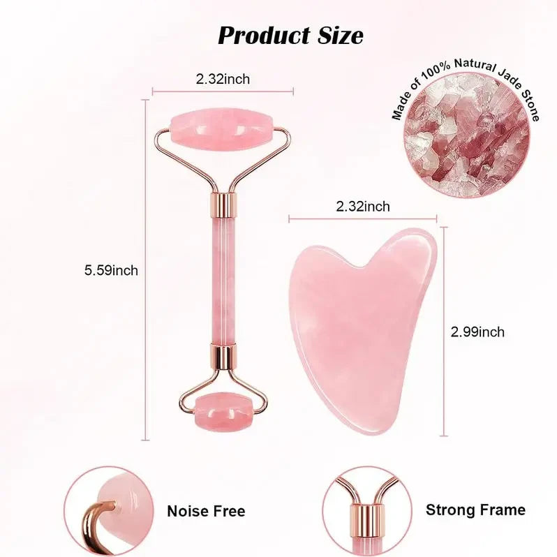 Rose Quartz Jade Roller Gua Sha Set