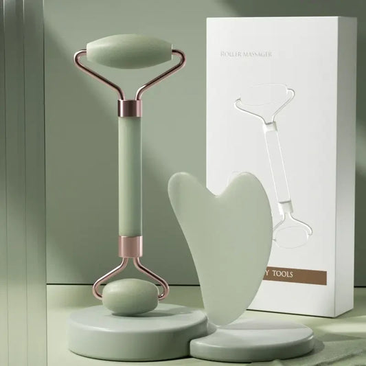 Rose Quartz Jade Roller Gua Sha Set
