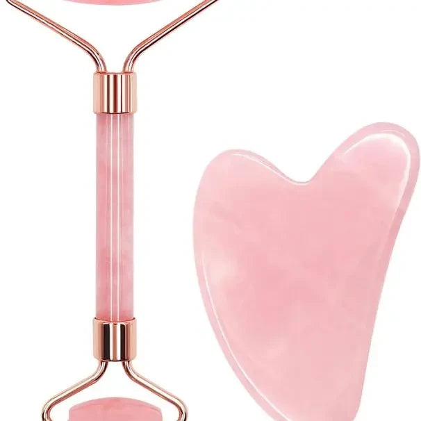 Rose Quartz Jade Roller Gua Sha Set