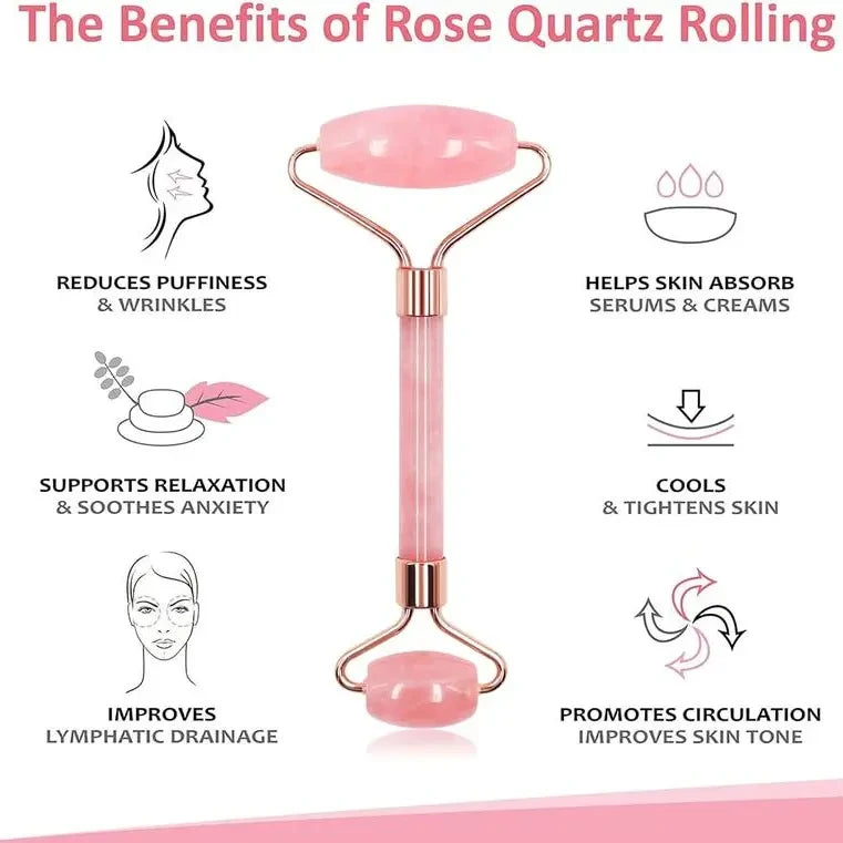 Rose Quartz Jade Roller Gua Sha Set